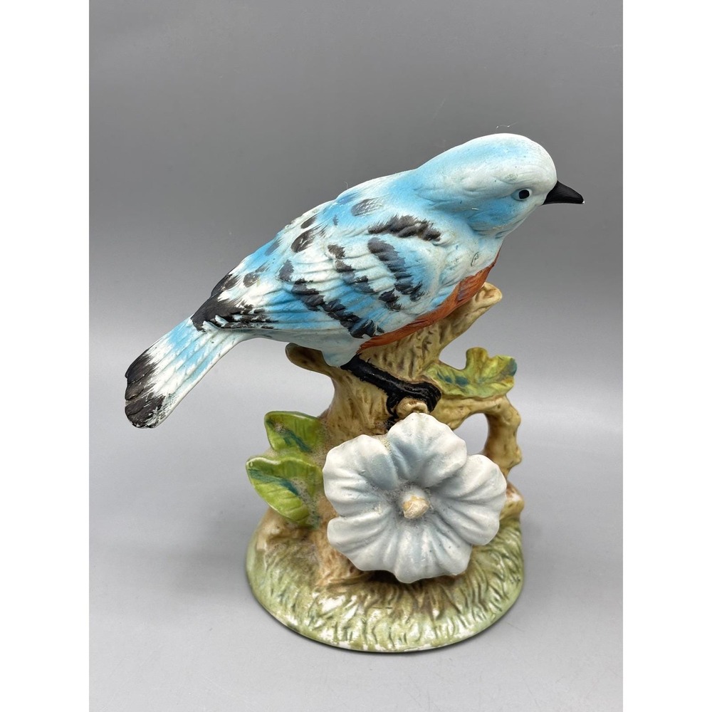 Vintage Ceramic Blue Bird Jay Figurine‎ Branch Flower Decor